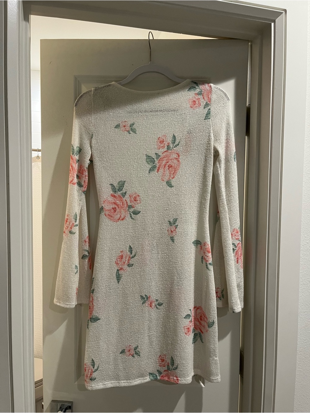 Stellah Cream Floral Knit Swim Coverup with Pink Roses